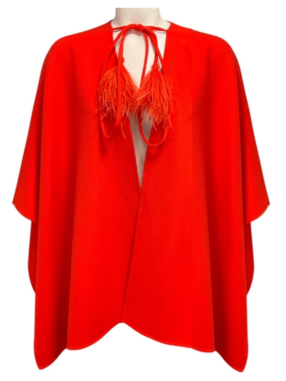 Valentino Orange Feather Trimmed Wool Cape
